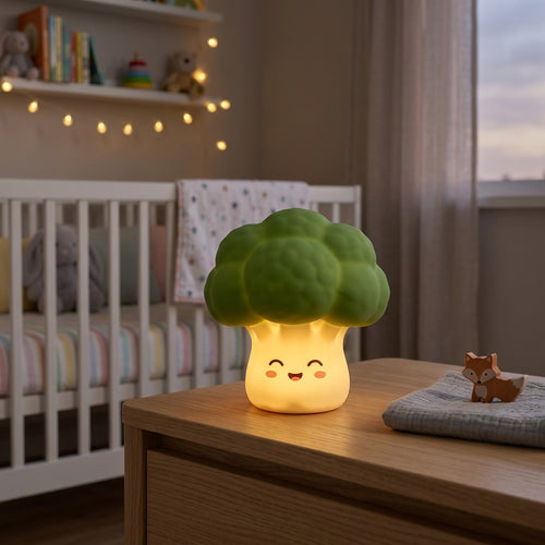 Bibi le Brocoli, veilleuse brocoli en silicone doux allumée, lueur chaude dans une chambre d'enfant – Milo & Lua